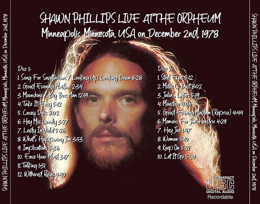 Shawn Phillips at the Orpheum in Minneapolis on December 2nd, 1978 tray